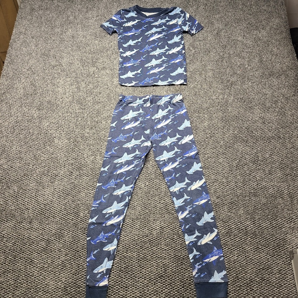 Member's Mark Kids Pajama Set 8 Navy Blue Shark Print Organic Cotton MMB-5924